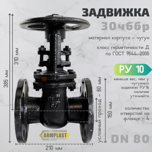 Задвижки. Чугунные фланцевые задвижки ДУ 80