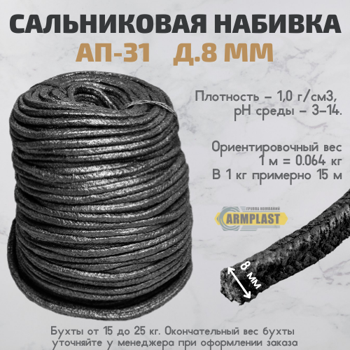 Набивка сальниковая D 8 с медной жилкой дв.402, 52 (длина 250мм)