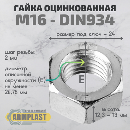 Гайка DIN 934 оц. М 16 Гайка DIN 934 оц. М 16